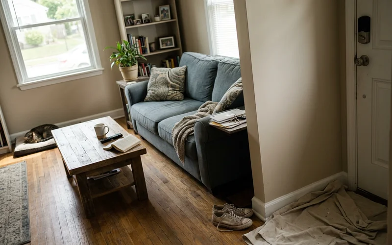 Clean living room at the end of a painting day with furniture back in place