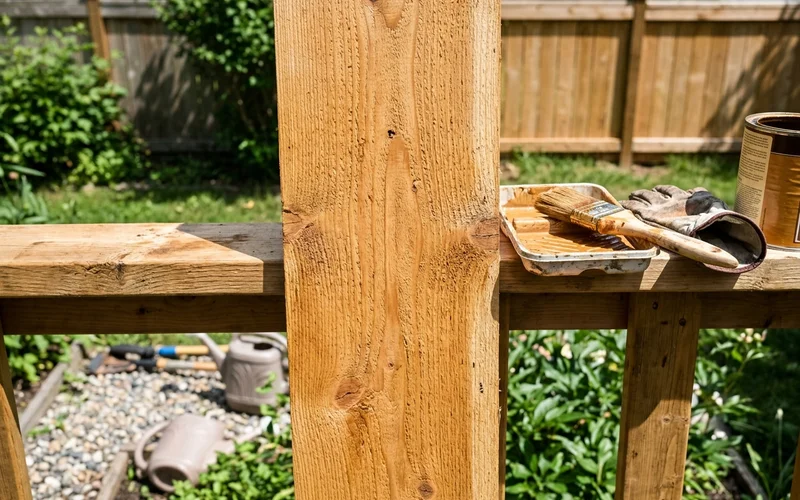 Cedar grain showing through a fresh semi-transparent stain