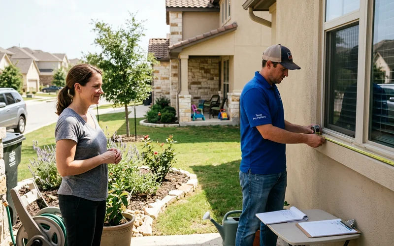 Estimator measuring an exterior wall during an on-site estimate