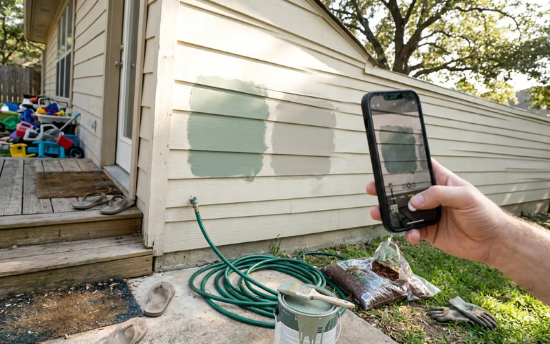 Exterior paint sample patches being photographed for an HOA submission