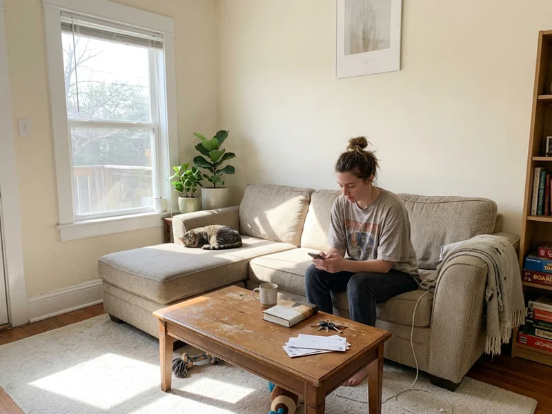 Finished living room in warm white eggshell paint with glossy trim